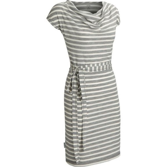 Icebreaker Pizzario Women's Gray White Stripe Short Summer Dress Tie Waist M - Picture 1 of 15